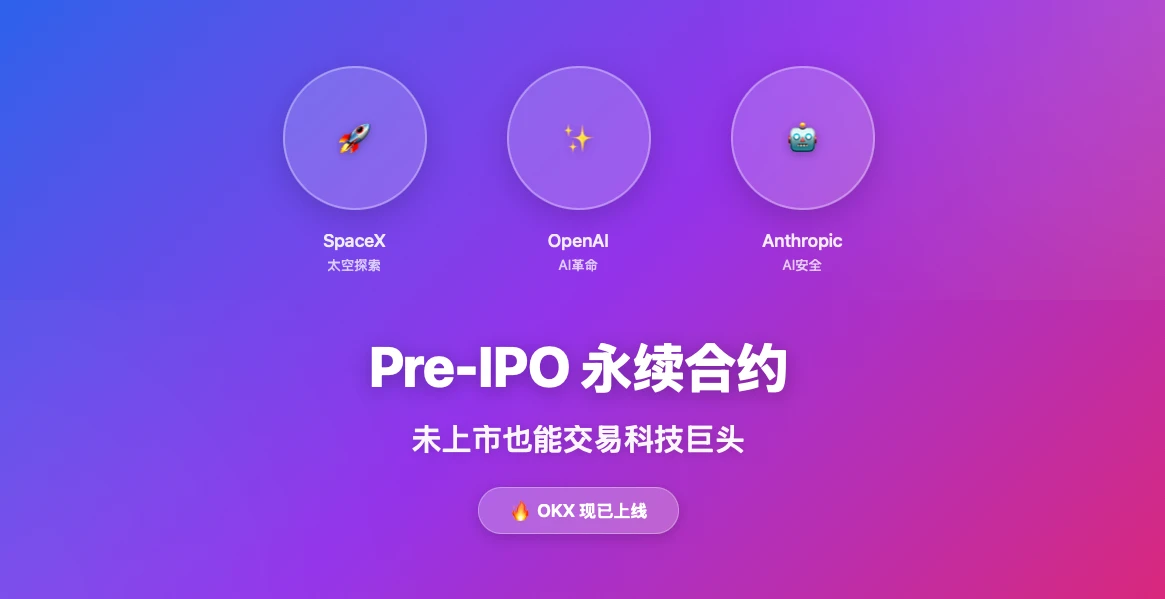 OKX上线SpaceX、OpenAI、Anthropic Pre-IPO永续合约:未上市也能交易科技巨头